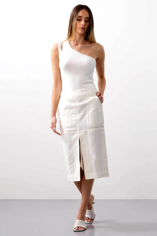 BCBGMAXAZRIA BCBGMAXAZRIA γυναικεία pencil φούστα με λινό - 23SRS207LI02 Λευκό