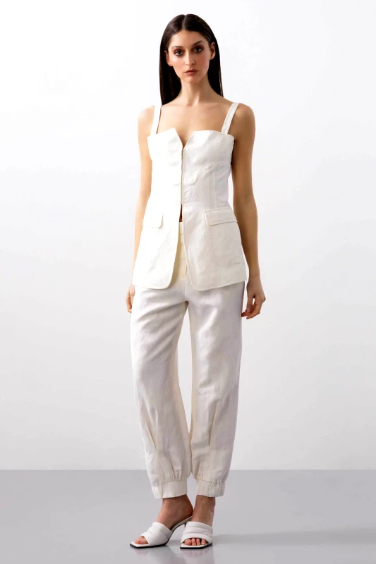 BCBGMAXAZRIA BCBGMAXAZRIA γυναικείο τοπ με τσέπες και τιράντες - 23SRT201LI02 Λευκό