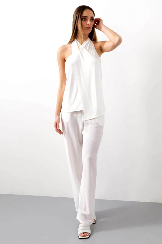 BCBGMAXAZRIA BCBGMAXAZRIA γυναικείο τοπ με ντραπέ ανοιχτή πλάτη - 23SRT238VI02 Λευκό