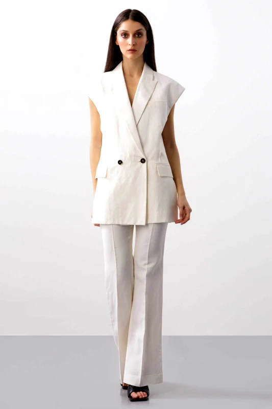 BCBGMAXAZRIA BCBGMAXAZRIA γυναικείο γιλέκο σακάκι με λεπτομέρεια στη πλάτη - 23SRJ192LI02 Λευκό