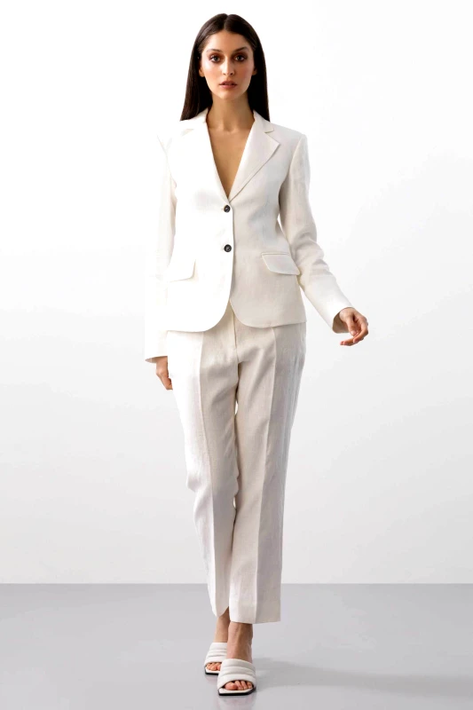 BCBGMAXAZRIA BCBGMAXAZRIA γυναικείο λινό σακάκι μεσάτο - 23SRJ205LI03 Λευκό