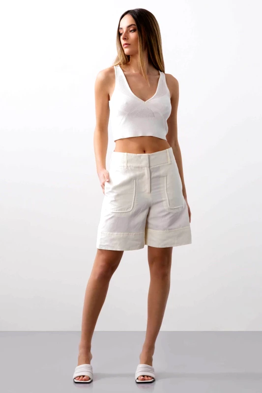BCBGMAXAZRIA BCBGMAXAZRIA γυναικεία βερμούδα με λινό - 23SRP212LI02 Λευκό