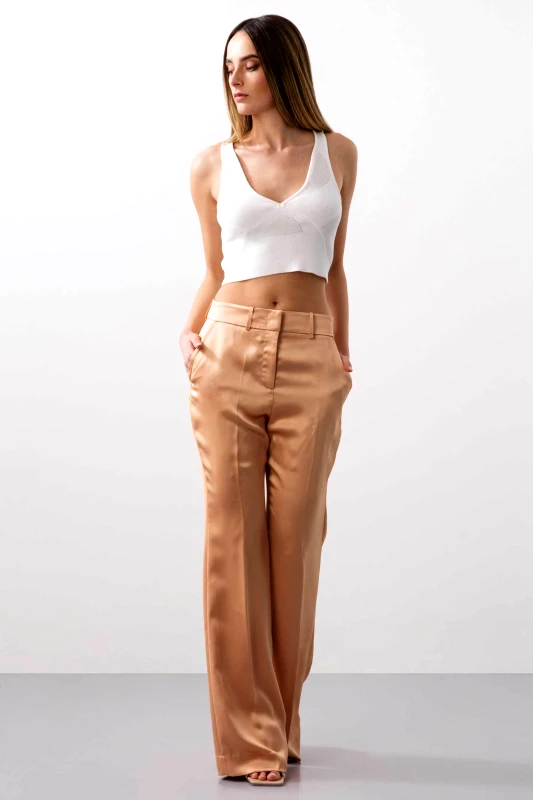 BCBGMAXAZRIA BCBGMAXAZRIA γυναικείο σατέν παντελόνι flare - 23SRP101VI06 Σομόν