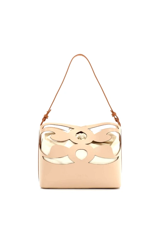 FOLLI FOLLIE Folli Follie γυναικεία μεσαία μπεζ τσάντα ώμου "Wavy Flair" - BU23P004GN Μπεζ