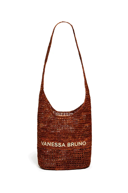 VANESSA BRUNO Vanessa Bruno γυναικεία τσάντα hobo με διάτρητο σχέδιο και κεντημένο λογότυπο "Raffia" - 3EVE60-V40890 Καφέ