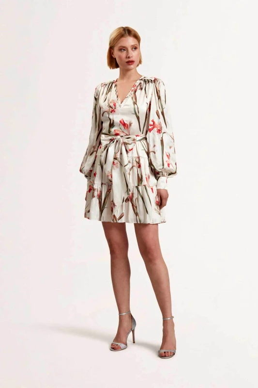 TED BAKER Ted Baker γυναικείο mini φόρεμα με floral print "Cuiaba" - 279194 Εκρού