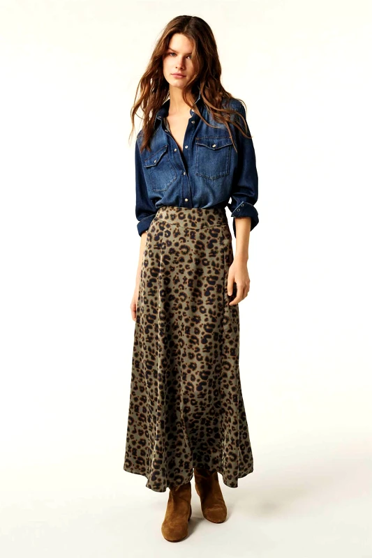 BA&SH ba&sh γυναικεία maxi φούστα με all-over animal print "Blaire" - 1E25BLAI Χακί