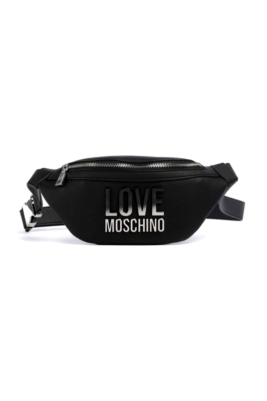 LOVE MOSCHINO Love Moschino γυναικείο τσαντάκι μέσης με ανάγλυφο μεταλλικό λογότυπο - JC4259PP0MKD0 Μαύρο