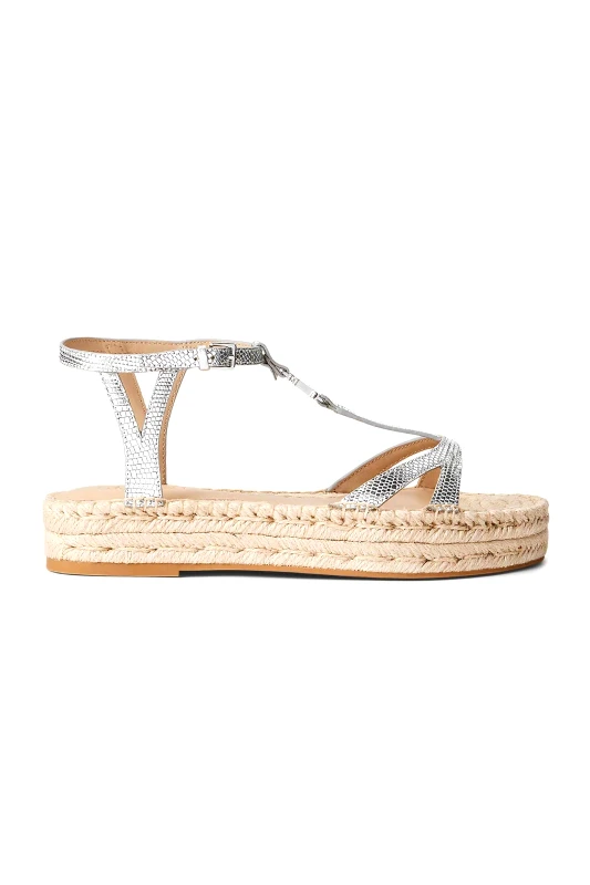 LAUREN RALPH LAUREN Lauren Ralph Lauren γυναικείες εσπαντρίγιες με δερμάτινα μεταλλιζέ λουράκια - 802935580001 Ασημί