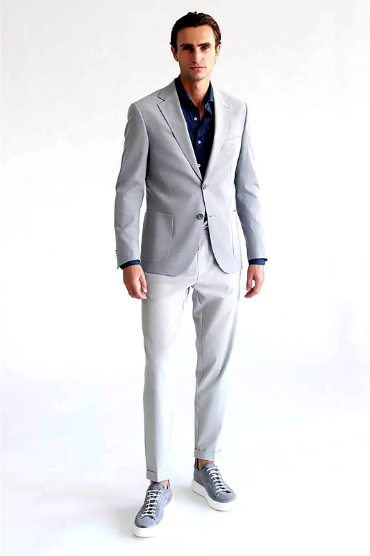 PRINCE OLIVER Prince Oliver ανδρικό υφασμάτινο παντελόνι με ελαστική μέση Tapered Fit - 10672050 Γκρι