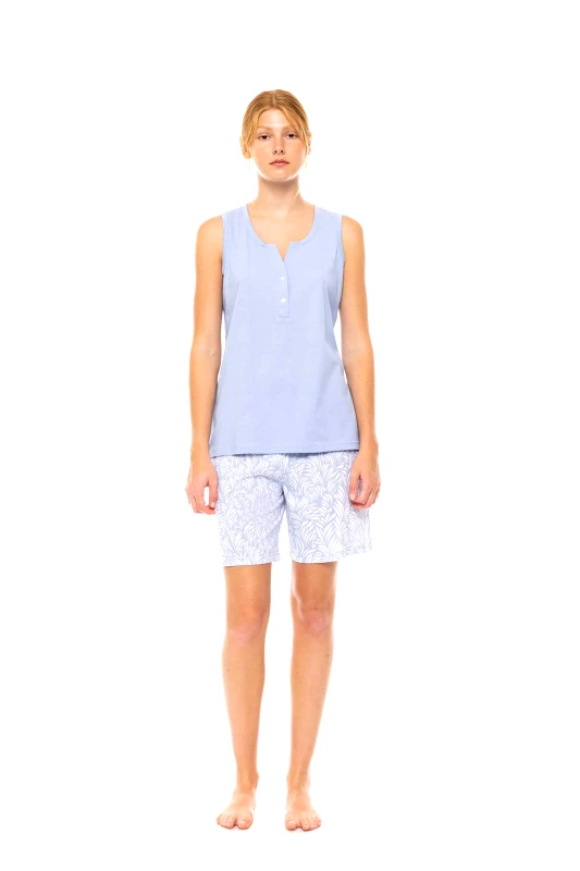 PINK LABEL Pink Label γυναικεία πιτζάμα "Ice Blue Fleur" - S1497 Σιελ