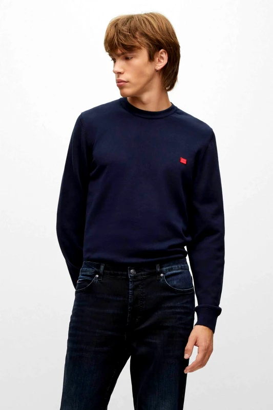 HUGO Hugo Boss ανδρικό πουλόβερ μονόχρωμο με λογότυπο "San Cassius" - 50475083 Μπλε Σκούρο