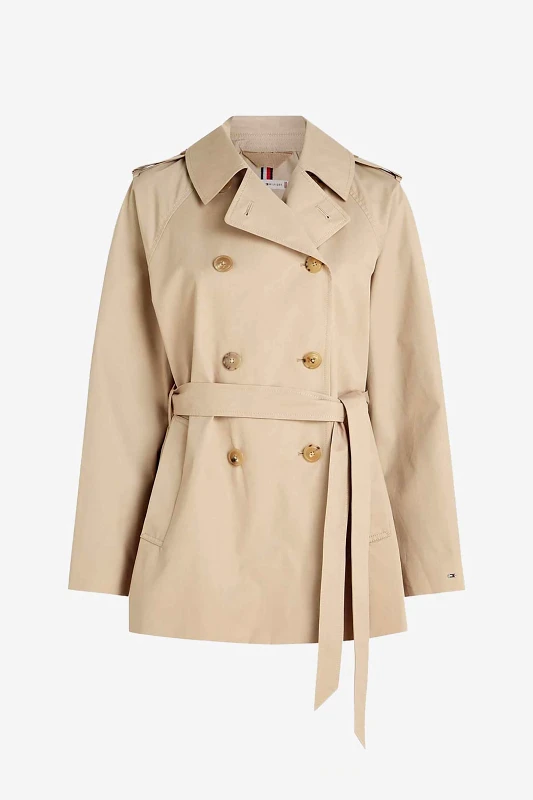TOMMY HILFIGER Tommy Hilfiger γυναικείο ημίπαλτο βαμβακερό μονόχρωμο με ασορτί ζώνη - WW0WW40481 Μπεζ