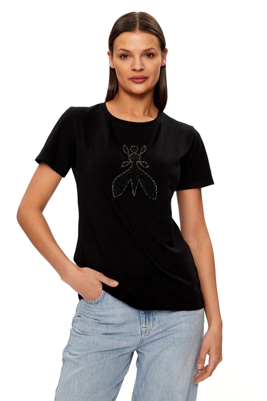 PATRIZIA PEPE Patrizia Pepe γυναικείο T-shirt με λογότυπο από strass Regular Fit - 8M1599 Μαύρο