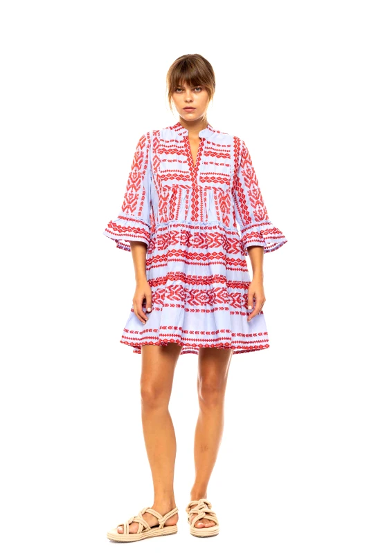 PINK LABEL Pink Label γυναικείο mini φόρεμα παραλίας με κέντημα - B634 Γαλάζιο