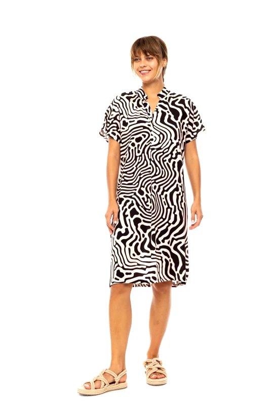 PINK LABEL Pink Label γυναικείο mini φόρεμα παραλίας με all-over print - B597 Μαύρο