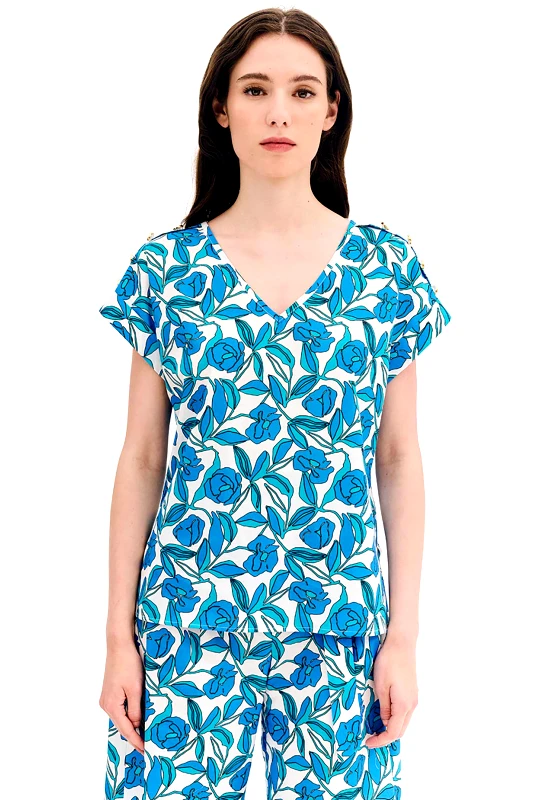 FOREL Forel γυναικεία μπλούζα με floral print - 080.10.01.012 Τυρκουάζ