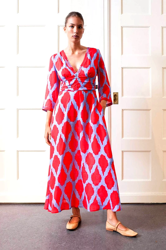 NIMO WITH LOVE Nimo With Love γυναικείο midi φόρεμα με print "Sarsaparilla Ikat Red" - Sarsaparilla Dress Φούξια