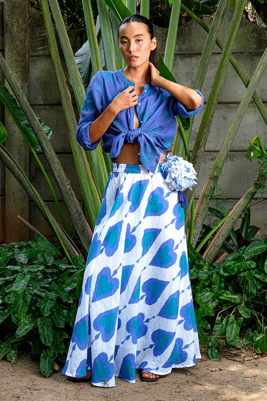 NIMO WITH LOVE Nimo With Love γυναικεία maxi φούστα με print "Vanilla Ikat" - Vanilla Skirt Γαλάζιο