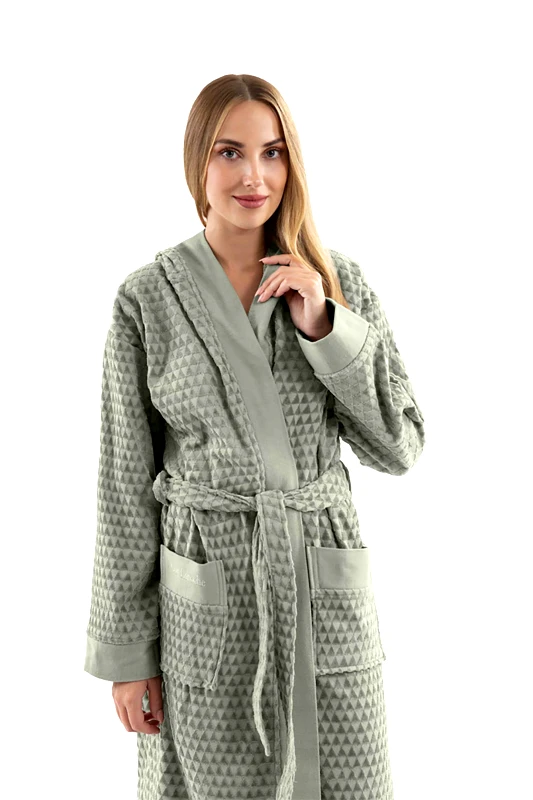 GUY LAROCHE Guy Laroche γυναικείο βαμβακερό μπουρνούζι με ανάγλυφο γεωμετρικό σχέδιο "Tokyo khaki" (L) - 1131090212310