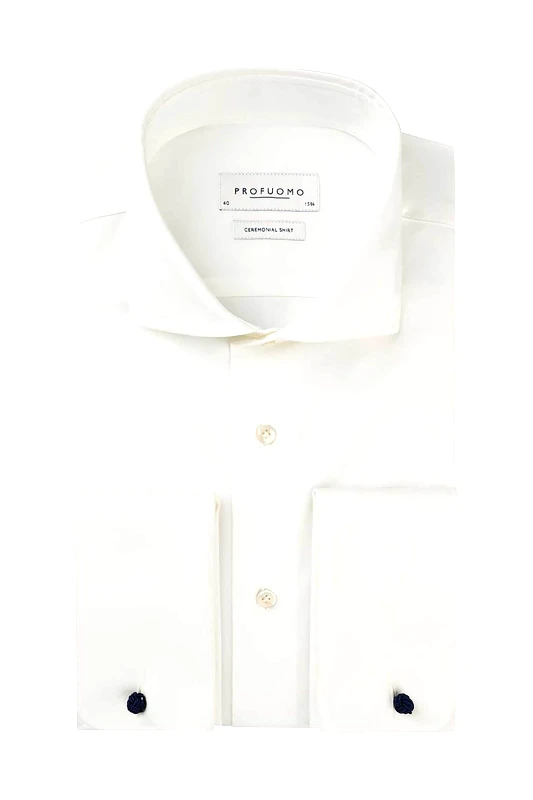 PROFUOMO Profuomo ανδρικό επίσημο πουκάμισο για μανικετόκουμπα Slim Fit - PP0H0C002 Λευκό