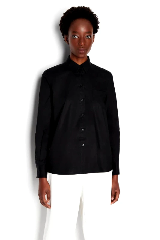 ARMANI EXCHANGE Armani Exchange γυναικείο βαμβακερό πουκάμισο μονόχρωμο με πιέτες στο πίσω μέρος - 6RYC09YN5PZ Μαύρο