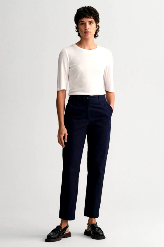 GANT Gant γυναικείο παντελόνι chino μονόχρωμο cropped με τσέπες Slim Fit - 4150261 Σκούρο Μπλε