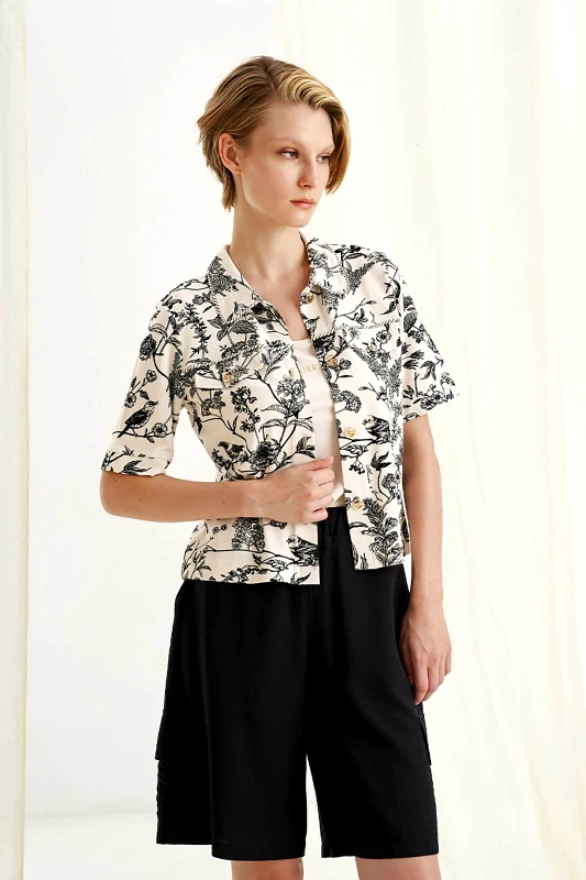 ALEXANDER & JACOB Alexander & Jacob γυναικείο jacket με floral print - 12605-1 Εκρού