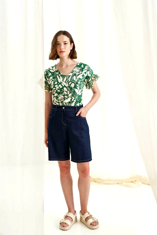 ALEXANDER & JACOB Alexander & Jacob γυναικεία μπλούζα με floral print - 12591 Πράσινο