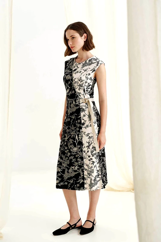 ALEXANDER & JACOB Alexander & Jacob γυναικείο midi φόρεμα wrap με bird print - 12613 Μαύρο