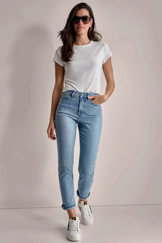 DKNY DKNY γυναικείο ψηλόμεσο τζιν παντελόνι πεντάτσεπο με logo patch Slim Fit - DJ4B4004 Denim Blue Ανοιχτό