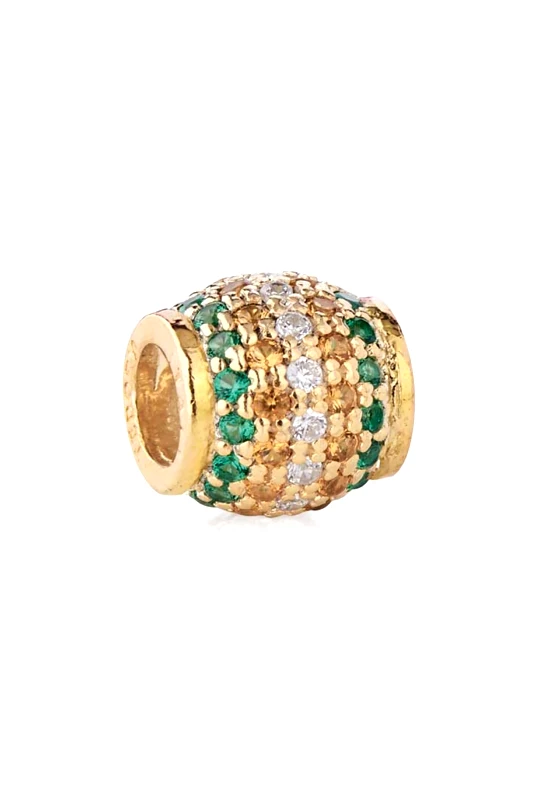 TEDORA ITALY Tedora επιχρυσωμένο στρογγυλό charm με ζιργκόν Green/Gold/White Paved Diamonds - BEIP036/G