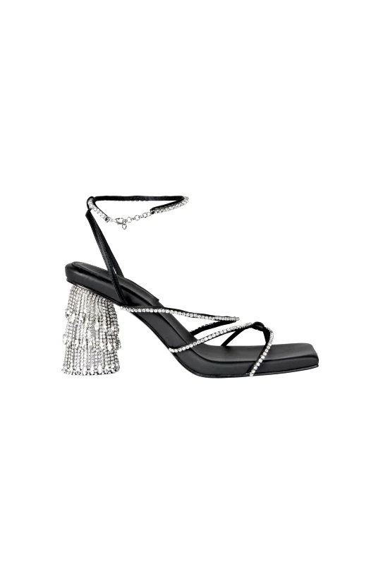 STINE GOYA Stine Goya γυναικεία δερμάτινα πέδιλα με στρας "Piza" - SG5657 Μαύρο