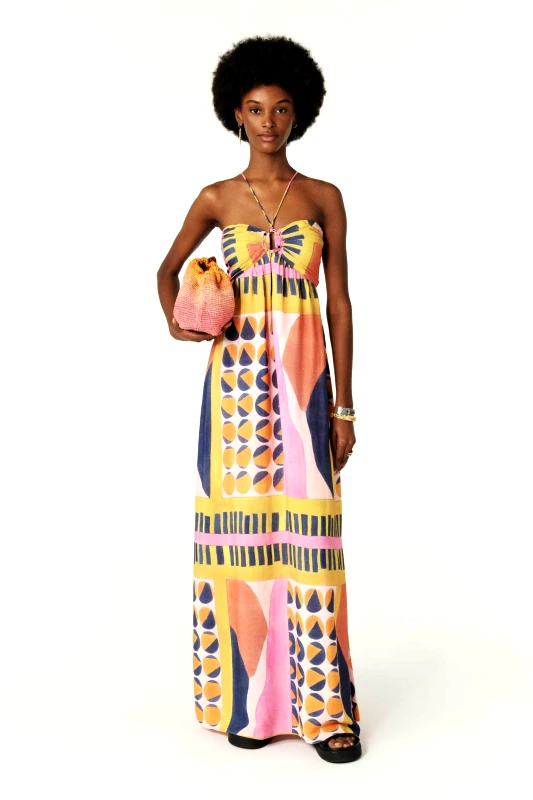 BA&SH ba&sh γυναικείο maxi φόρεμα strapless με all-over πολύχρωμα geometric prints "Molly" - 1E24MOLL Πολύχρωμο