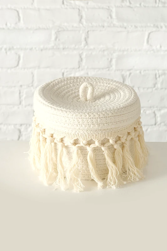 DOMUS HOMUS DOMUS HOMUS υφασμάτινο καλάθι αποθήκευσης με διακοσμητικά φουντάκια "Alvino" 25 cm - 20-98-065