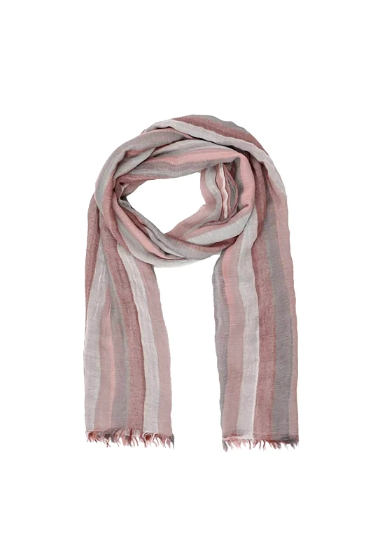 FOLLI FOLLIE Folli Follie γυναικείο φουλάρι βαμβακερό λεπτό με ρίγες και κρόσσια - SF25B027A Γκρι