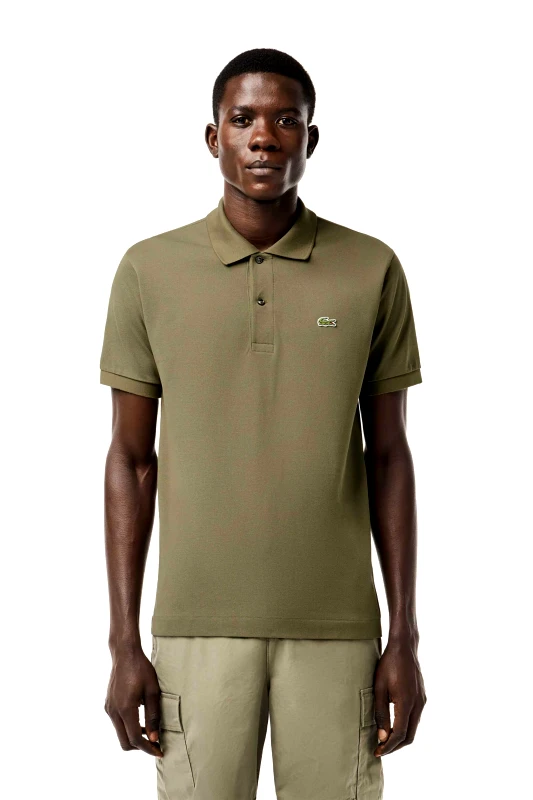 LACOSTE Lacoste ανδρική μπλούζα πόλο πικέ κοντομάνικη με κεντημένο λογότυπο Classic Fit - L1212 Χακί