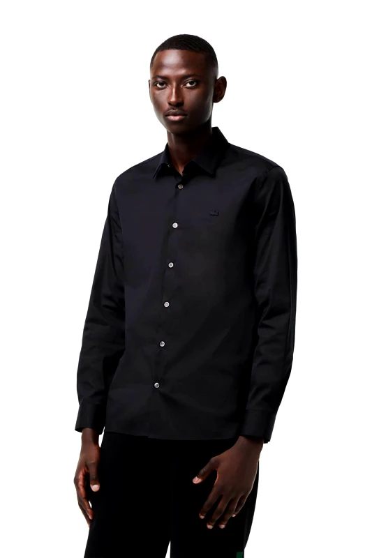 LACOSTE Lacoste ανδρικό πουκάμισο poplin με ton-sur-ton κεντημένο λογότυπο Slim Fit - CH5253 Μαύρο