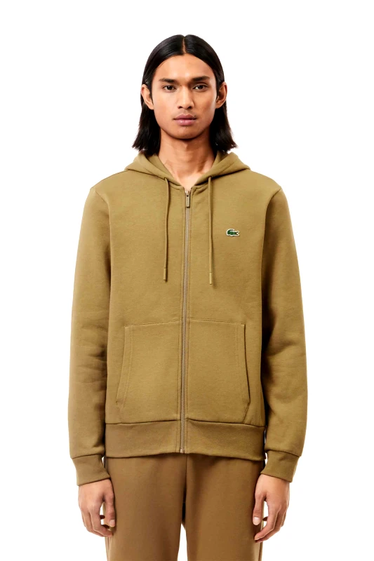 LACOSTE Lacoste ανδρική ζακέτα φούτερ με κουκούλα και κεντημένο λογότυπο Classic Fit - SH9626 Καφέ Ανοιχτό