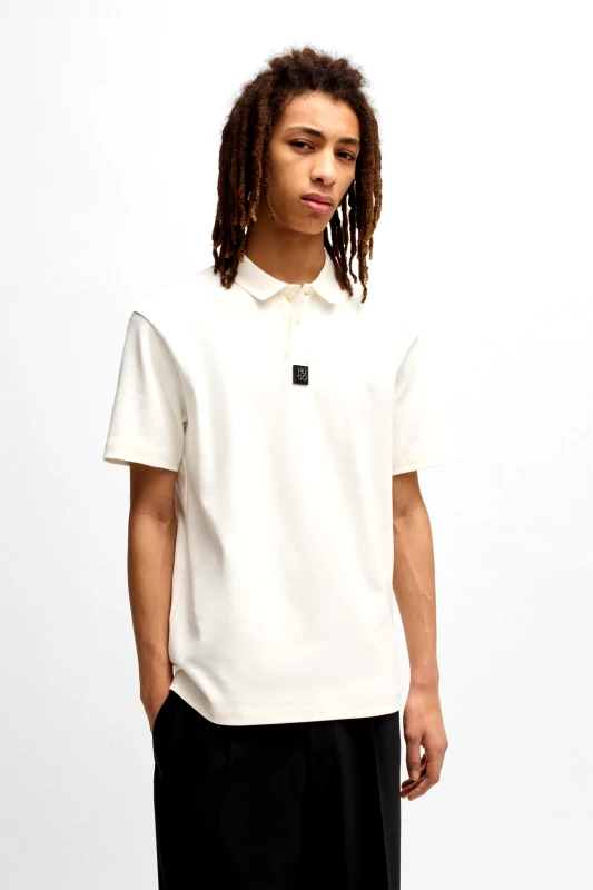 HUGO Hugo Boss ανδρική μπλούζα πόλο μονόχρωμη με logo patch Regular Fit "Deabono" - 50517638 Λευκό