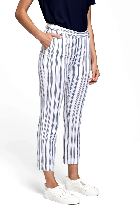 GANT Gant γυναικείο λινό ριγέ παντελόνι cropped - 4150069 Λευκό