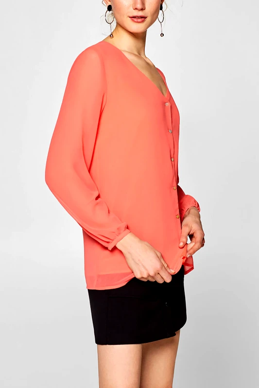 ESPRIT Esprit γυναικεία μπλούζα chiffon με κουμπάκια - 019EE1F015 Κοραλί