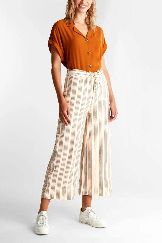 ESPRIT Esprit γυναικείο παντελόνι Culotte με ριγέ σχέδιο - 070EE1B306 Κεραμιδί