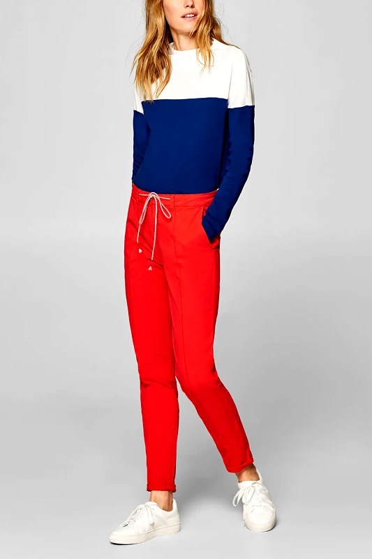 ESPRIT Esprit γυναικείο παντελόνι chinos με κορδόνι στην μέση - 029EE1B032 Κόκκινο