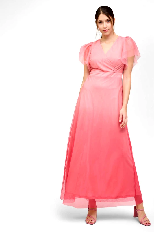 ORSAY Orsay γυναικείo maxi φόρεμα κρουαζέ με puff μανίκια - 475024-211000 Κοραλί