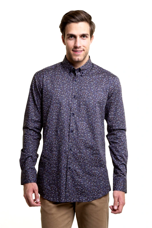 THE BOSTONIANS The Bostonians ανδρικό πουκάμισο με all-over floral print και γιακά button-down - AYP2071 Σκούρο Μπλε