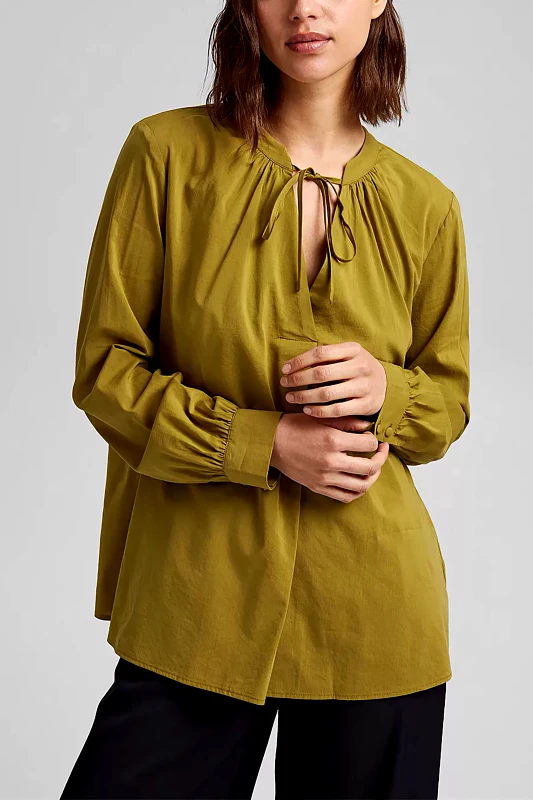 ESPRIT Esprit γυναικεία μπλούζα μονόχρωμη με δέσιμο στη λαιμόκοψη - 051EO1F309 Λαδί