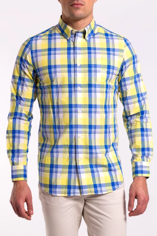 CHAPS Chaps ανδρικό πουκάμισο button down με καρό σχέδιο Regular Fit - F01-CMA68-C0W60 Κίτρινο