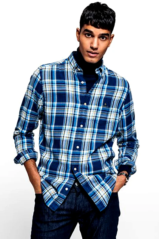 GANT Gant ανδρικό μακρυμάνικο πουκάμισο καρό Windblown Flannel - 3019730 Μπλε Σκούρο