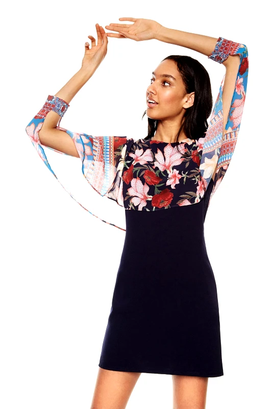 DESIGUAL Γυναικείο φόρεμα Olivia Desigual - 18SWVWBY Μπλε